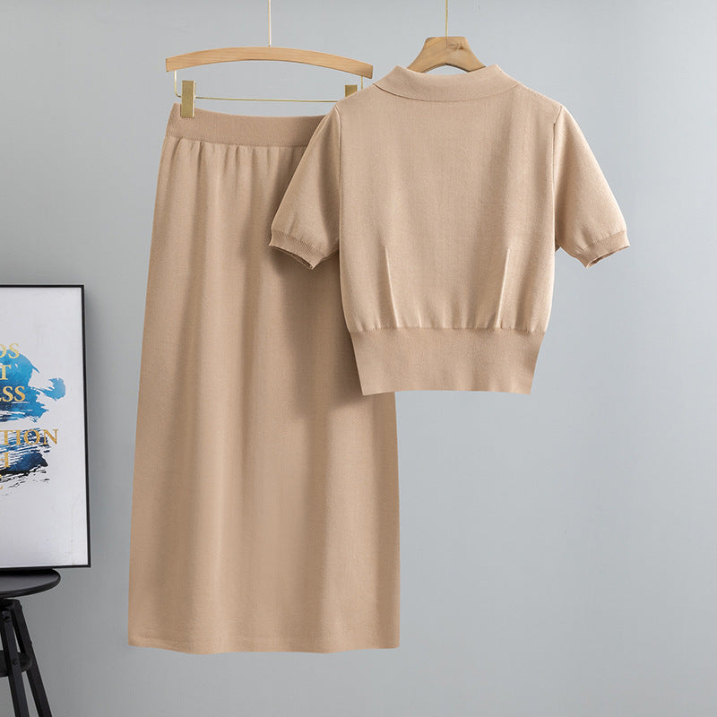Women's Style Summer Simple Short-sleeved Knitted Two-piece Skirts