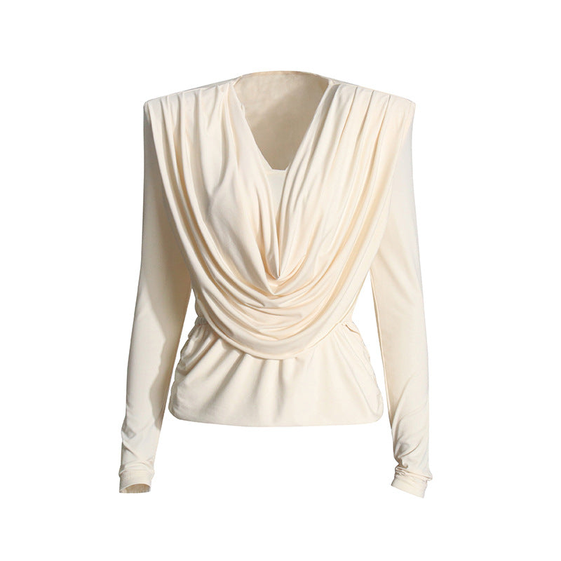 Women's Swing Collar Padded Shoulder Pleating Slim Slimming Blouses
