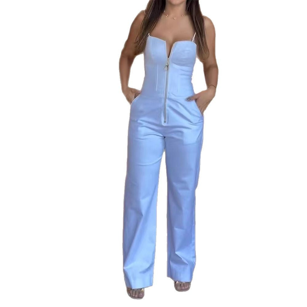 Comfortable Summer Solid Color Sling Pocket Jumpsuits