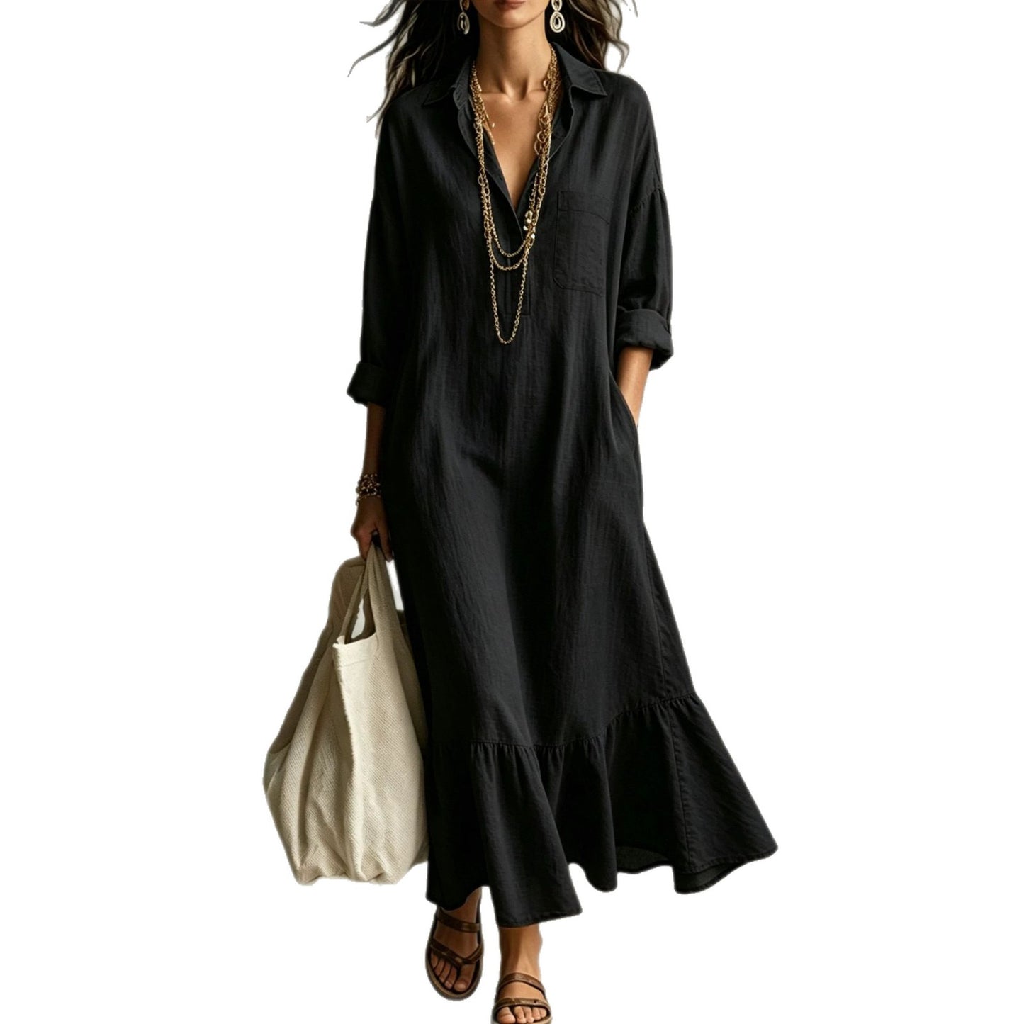 Autumn Lapel Fishtail Casual Loose Slimming Dress