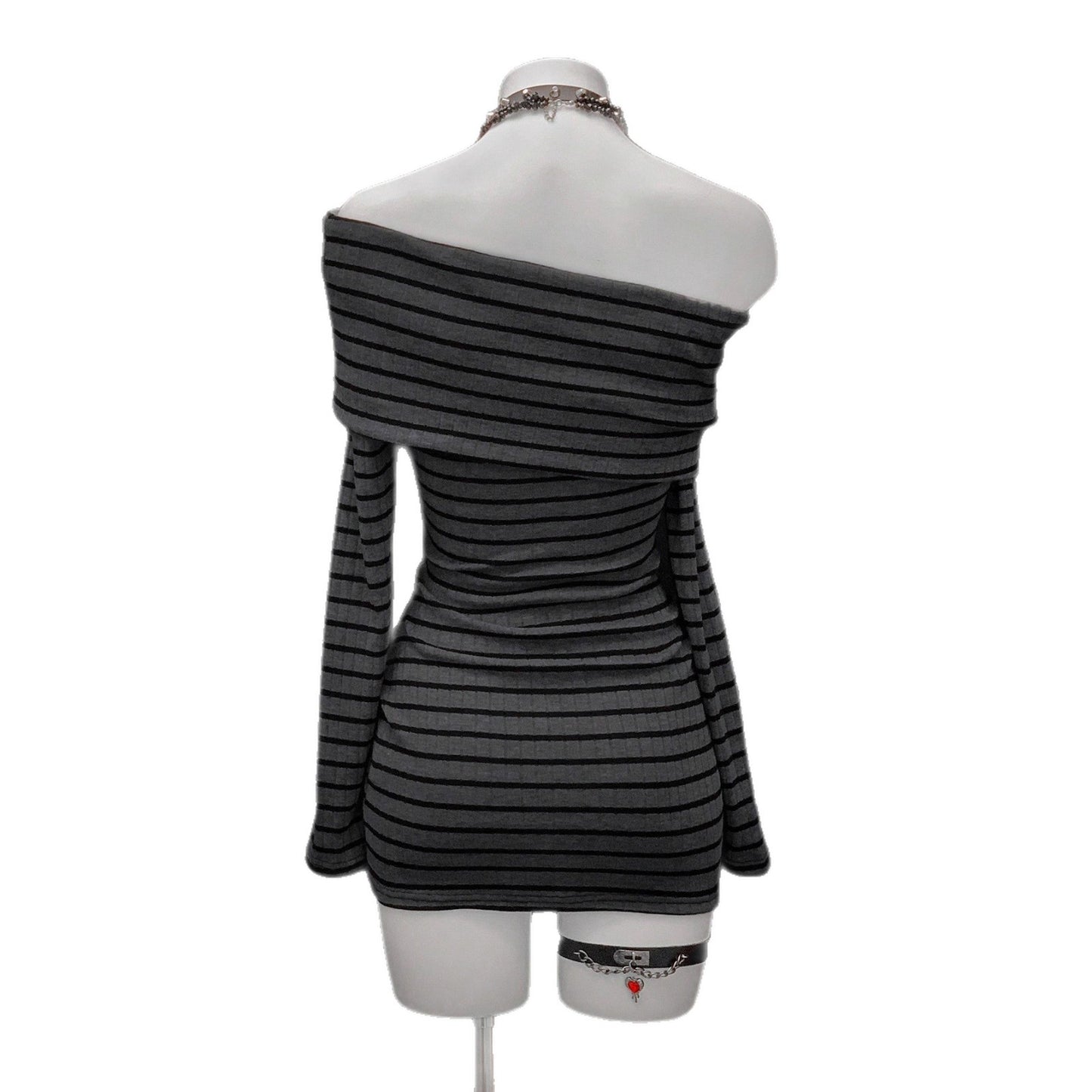 Beach Vacation Striped Long Sleeve Knit Dress