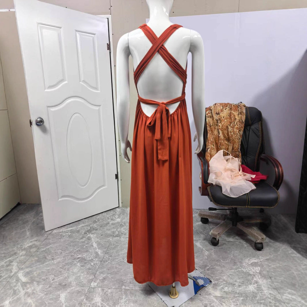 Cross Backless Sexy Bandage One-piece Long Dress