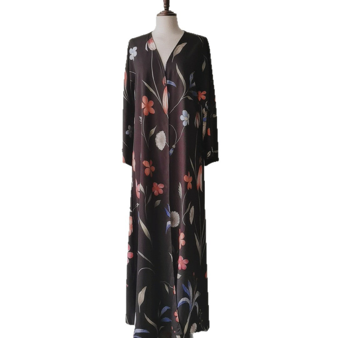Women's Retro Style Long Extended Sleeve Ethnic Printed Tape Dress