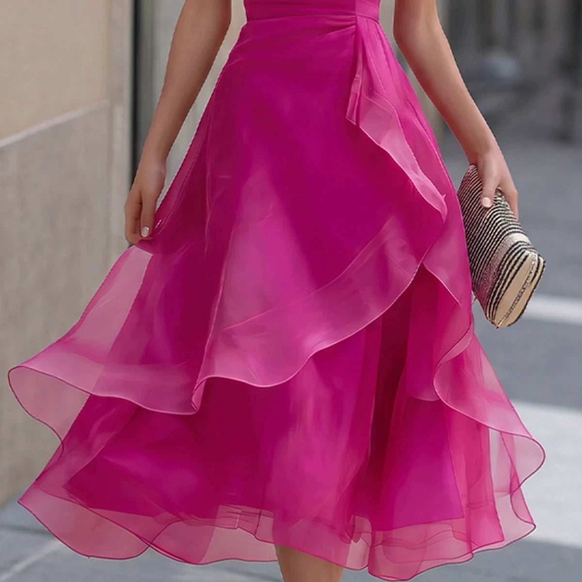 Beautiful Women's Fashion Elegant Ruffle Mesh Dress