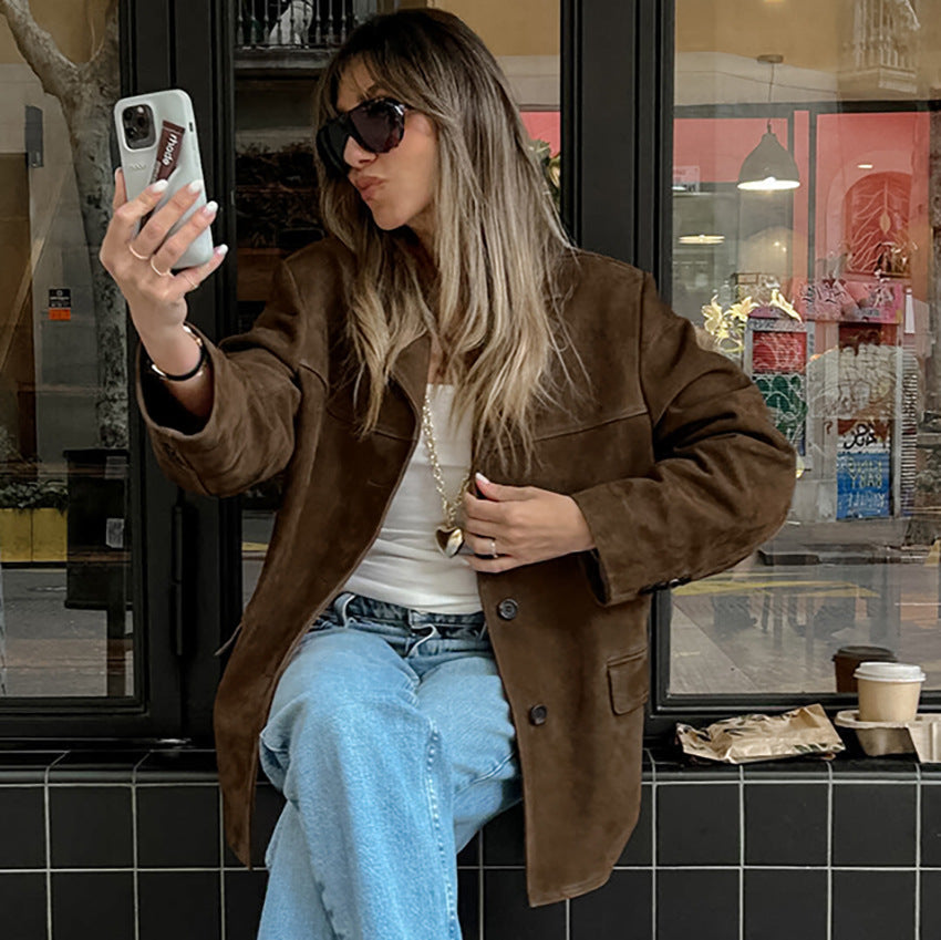 Retro Suede Lapel Personalized Niche Loose Coats