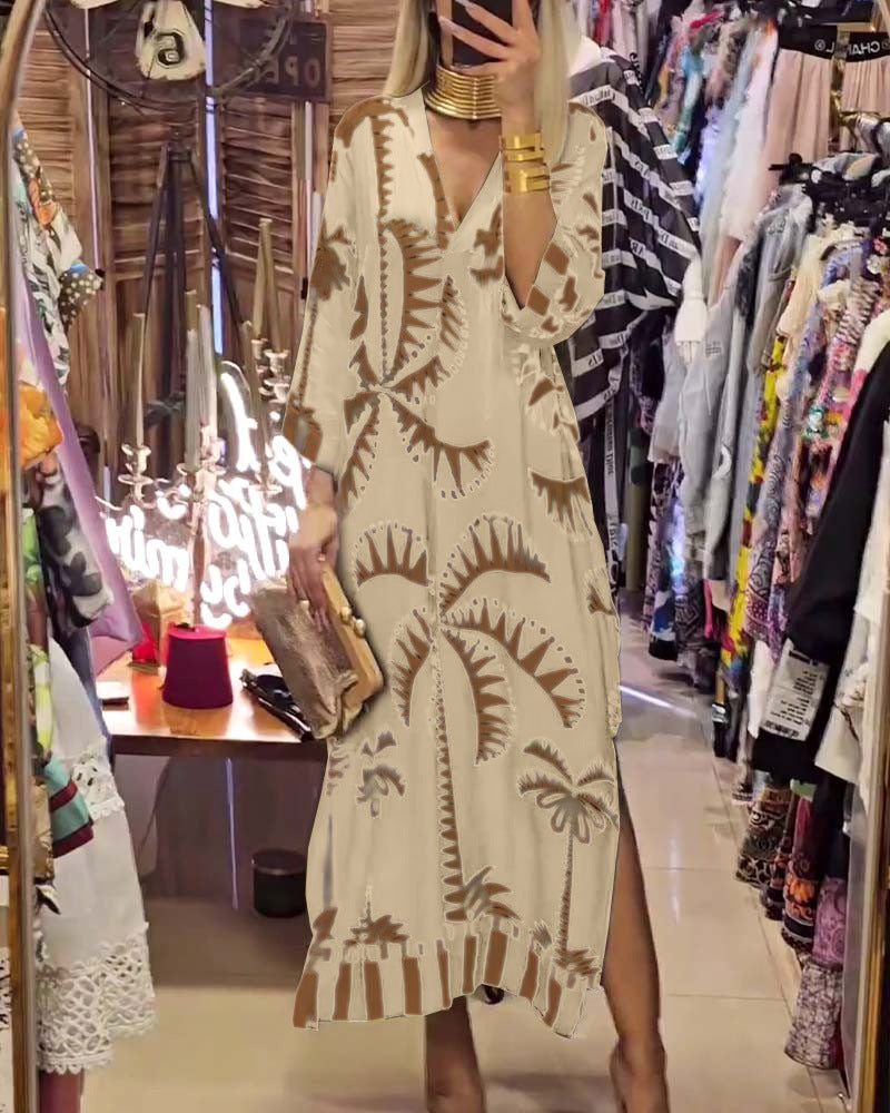 Floral Print Slit Sleeve Casual Sexy Dress