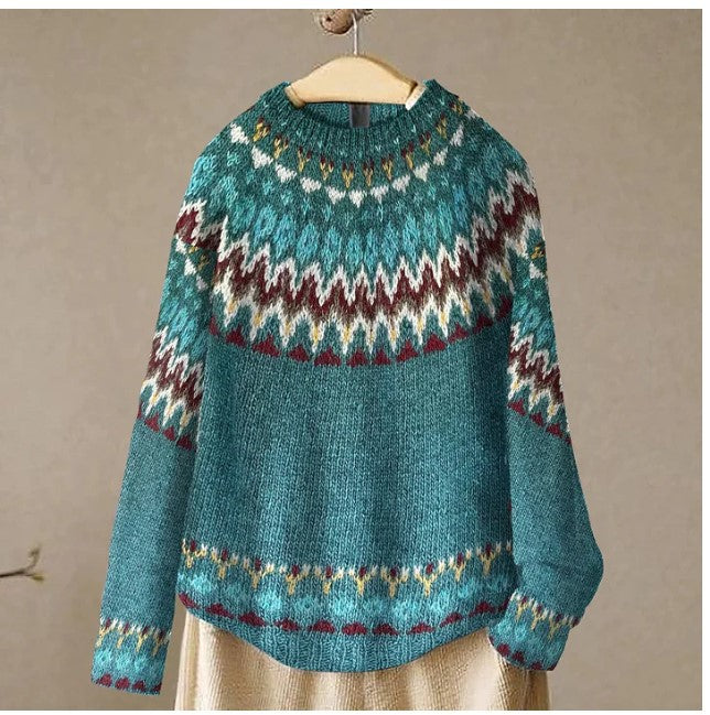 Women's Round Neck Multicolor Loose Fashion Pullover Sweater