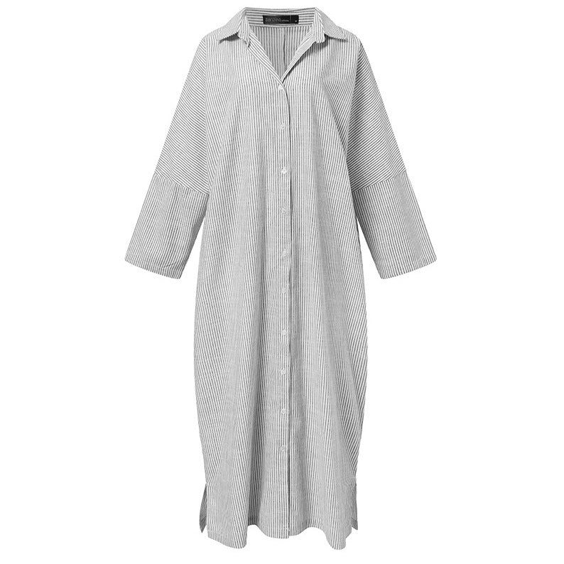 Cotton Linen Stripes Loose Temperament Commuting Dress