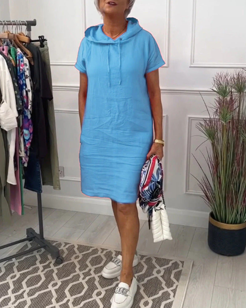 Women's Summer Fashion Solid Color Pocket Sleeve Dress