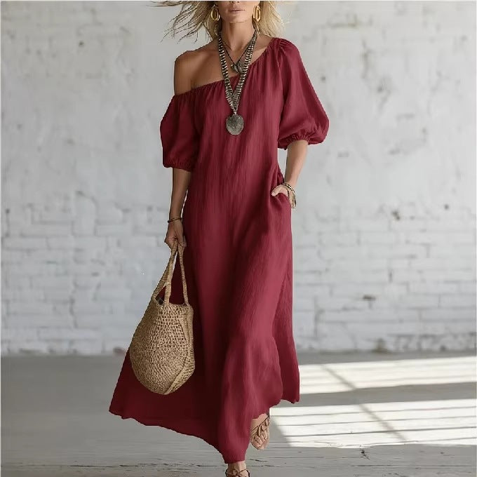 Women's Style Puff Sleeve Loose Slimming Large Dress