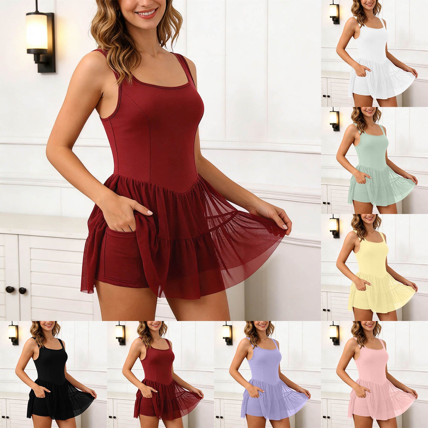 Women's Ballet Style Mesh Inner Village Strap Dress