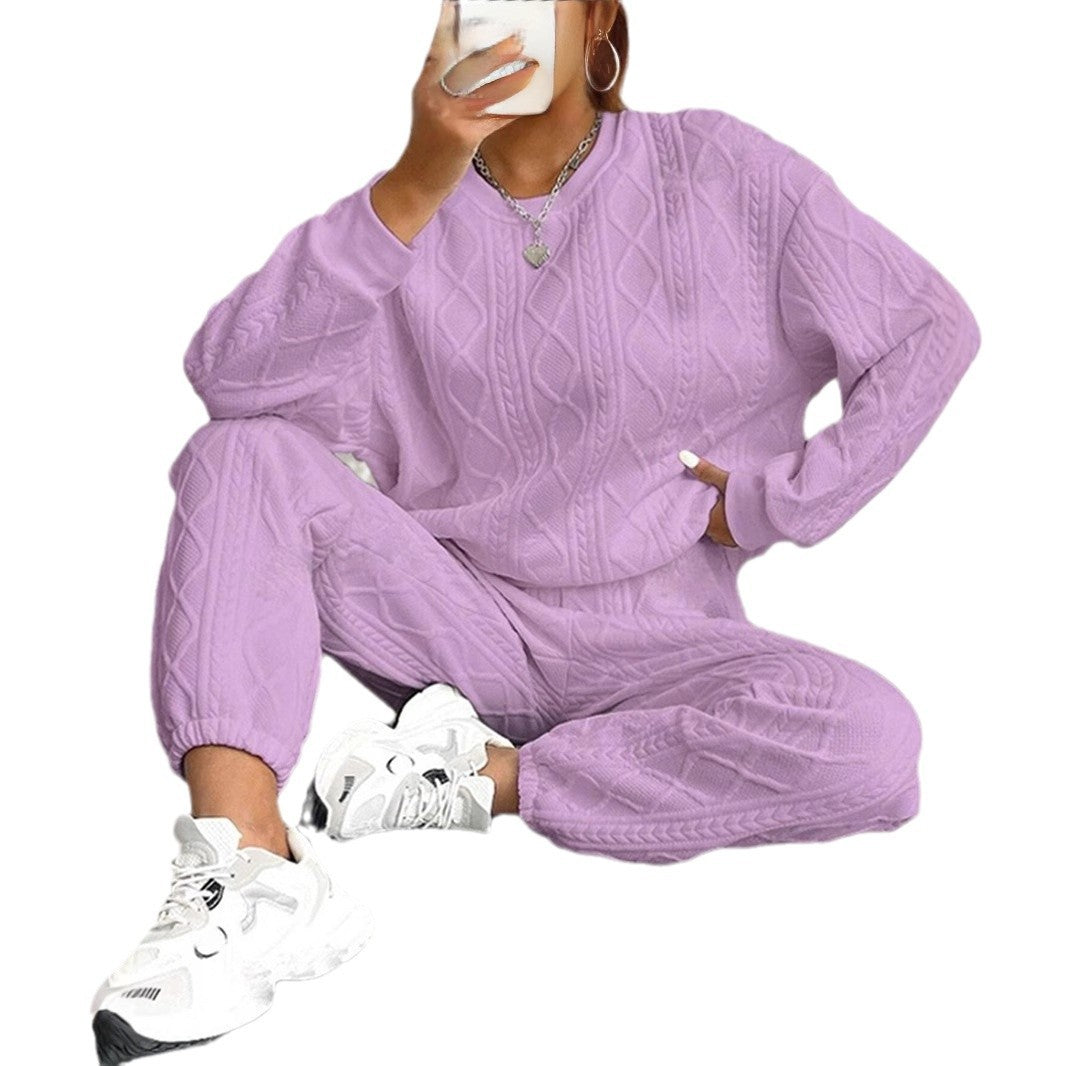 Women's Fashion Jacquard Thread Casual Two-piece Female Suits