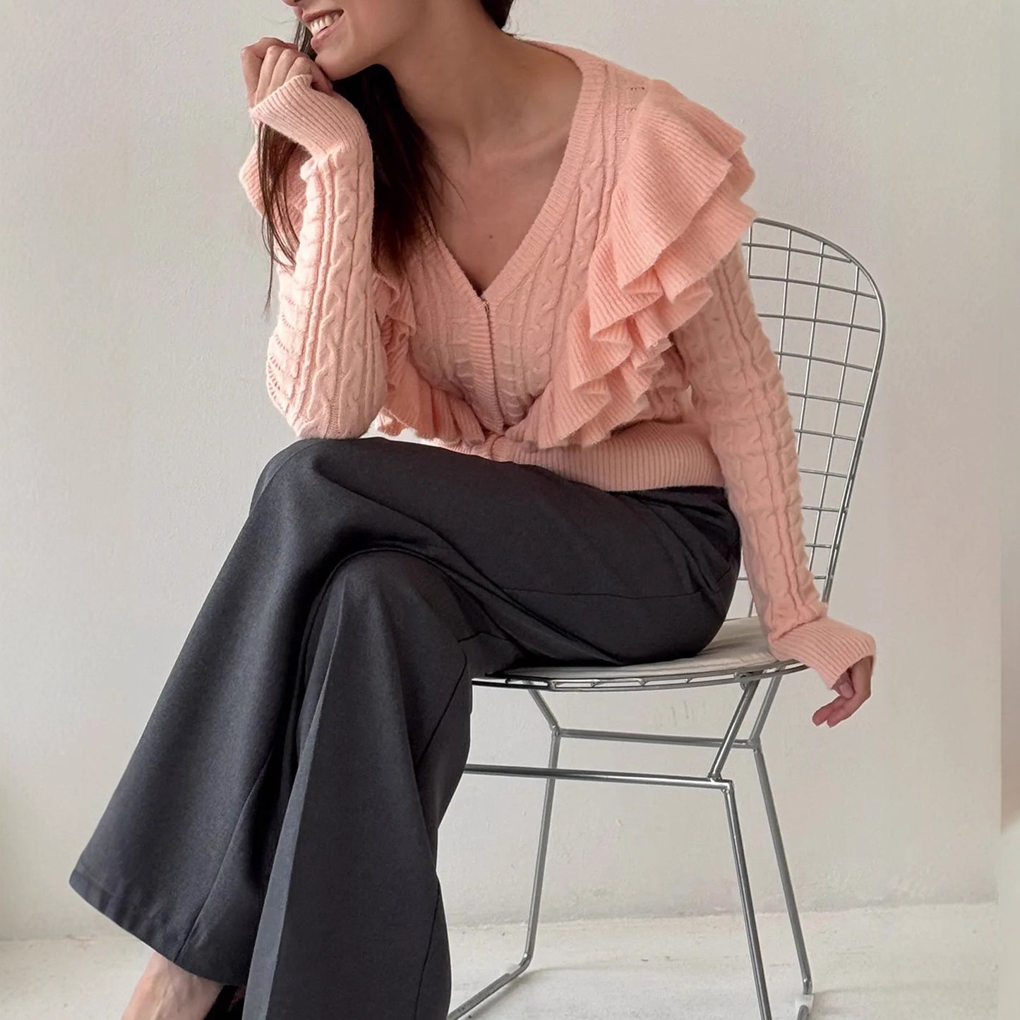 New Popular Women's Russian Knitted Ruffled Women's Sweater