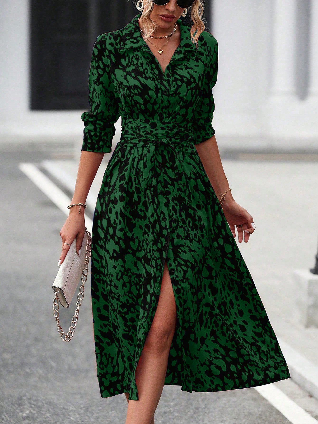 Slouchy Print Elegant Shirt Long Sleeve Dress