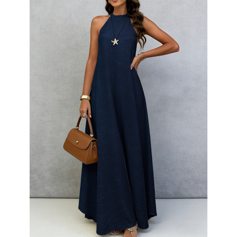 Women's Loose Large Sleeveless Solid Color Wide Hem Vacation Style Long Dress