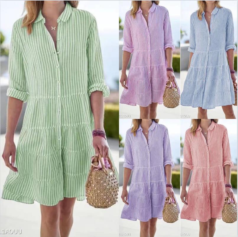 Women's Autumn Long Sleeve Striped Shirt Dress