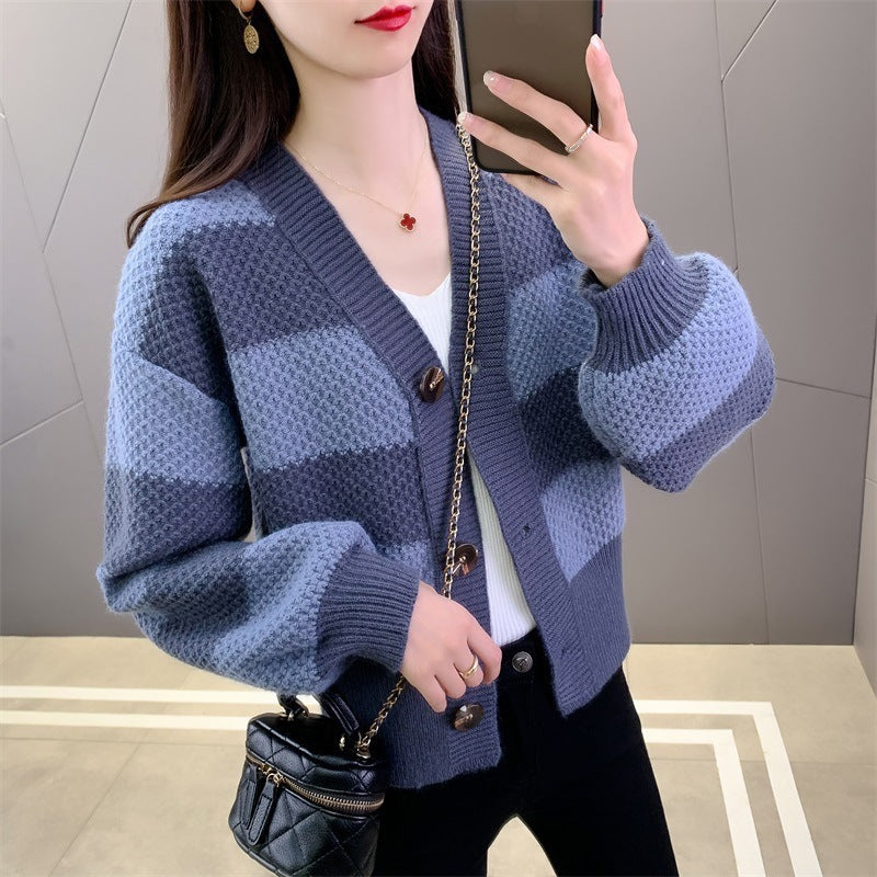 Women's Retro Mixed Color Stripe Knitted Fashion Classic Casual Women's Sweater