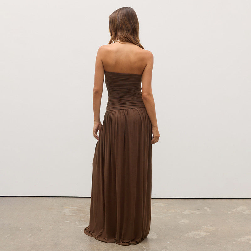 Women's Summer Sleeveless Sexy Tube Pleated Long Dress