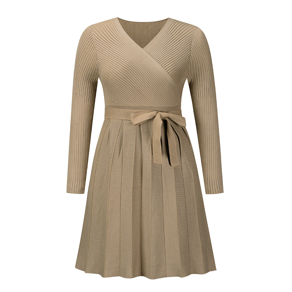 Slouchy Woolen Sexy Pleated Knitted Dress Dresses