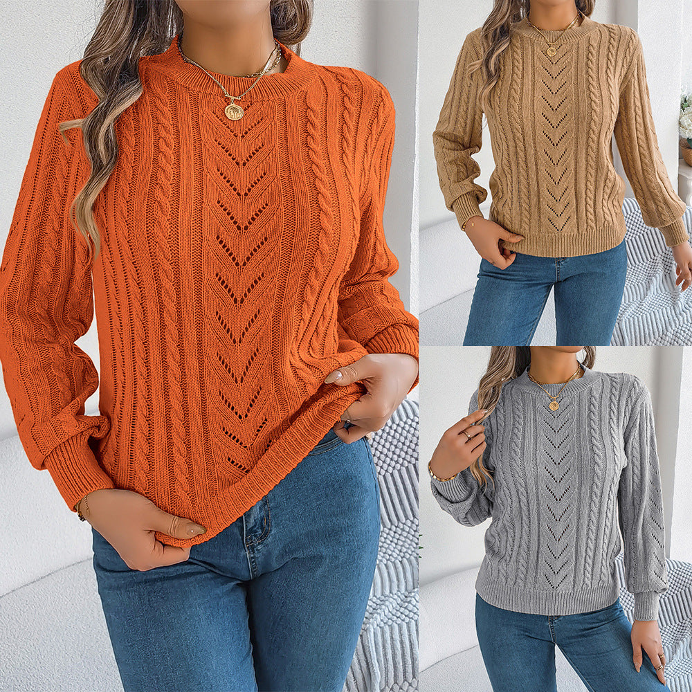 Women's Casual Solid Color Lantern Sleeve Pullover Sweater