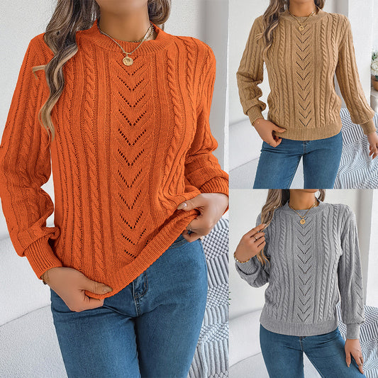 Women's Casual Solid Color Lantern Sleeve Pullover Sweater