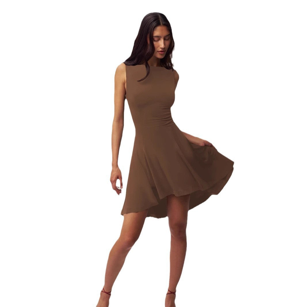Solid Color Sleeveless Sexy Hot Waist Slimming Dress