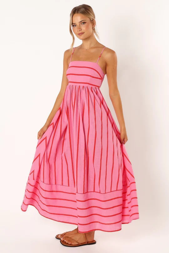 Women's Elegant Vacation Style Suspender Stripes Dress Dresses