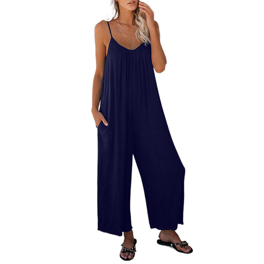 Women's Summer Trousers Solid Color Pocket Loose Pants