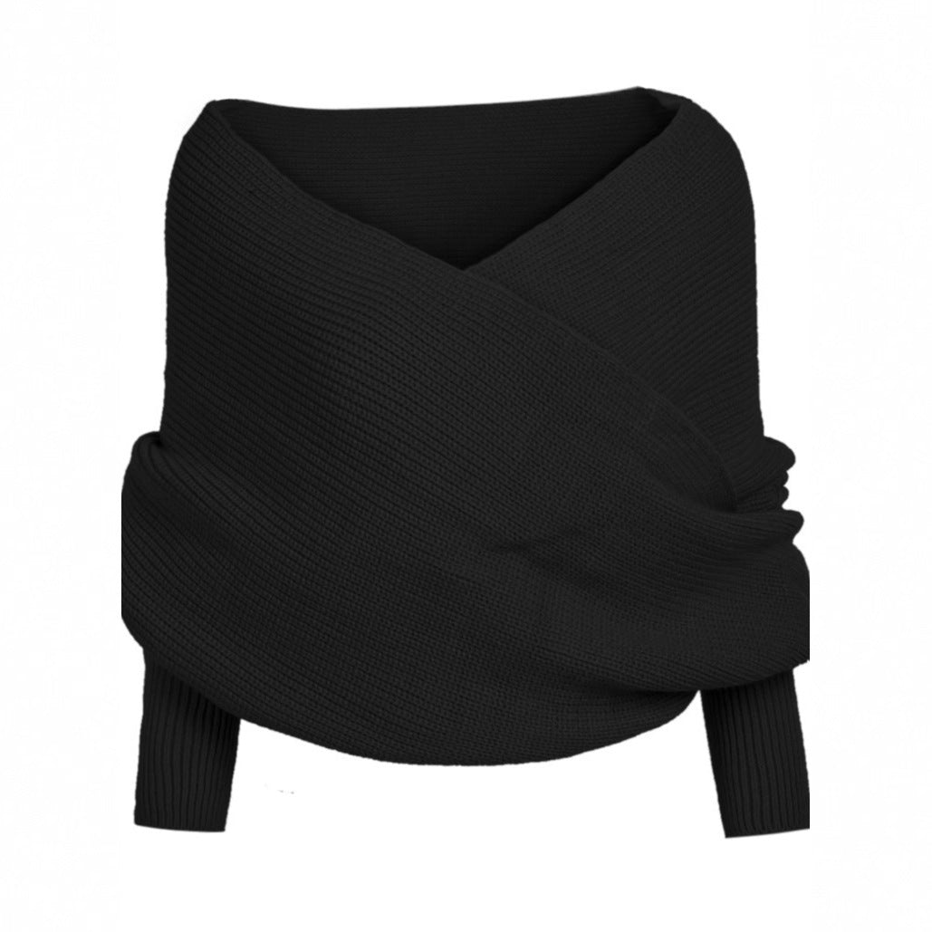 V-shaped Cross Knitted Thread Sexy Shawl Women's Sweater