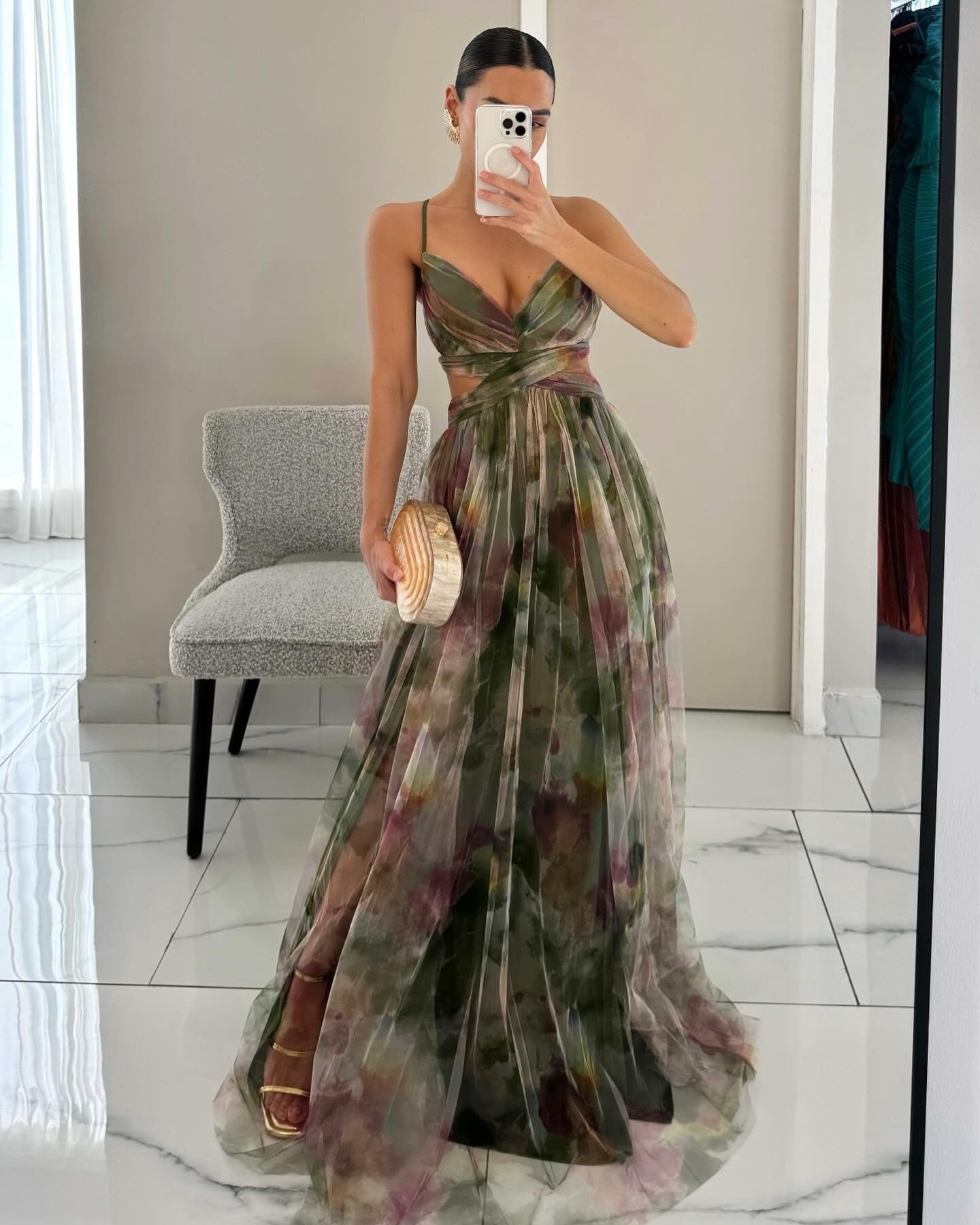 Mesh Printing Slip Holiday Leisure Party Dress