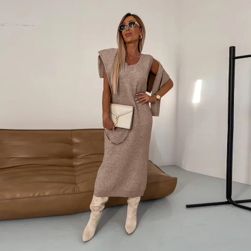 Women's Solid Color Turtleneck Knitting Hip Two-piece Fashion Casual Suit