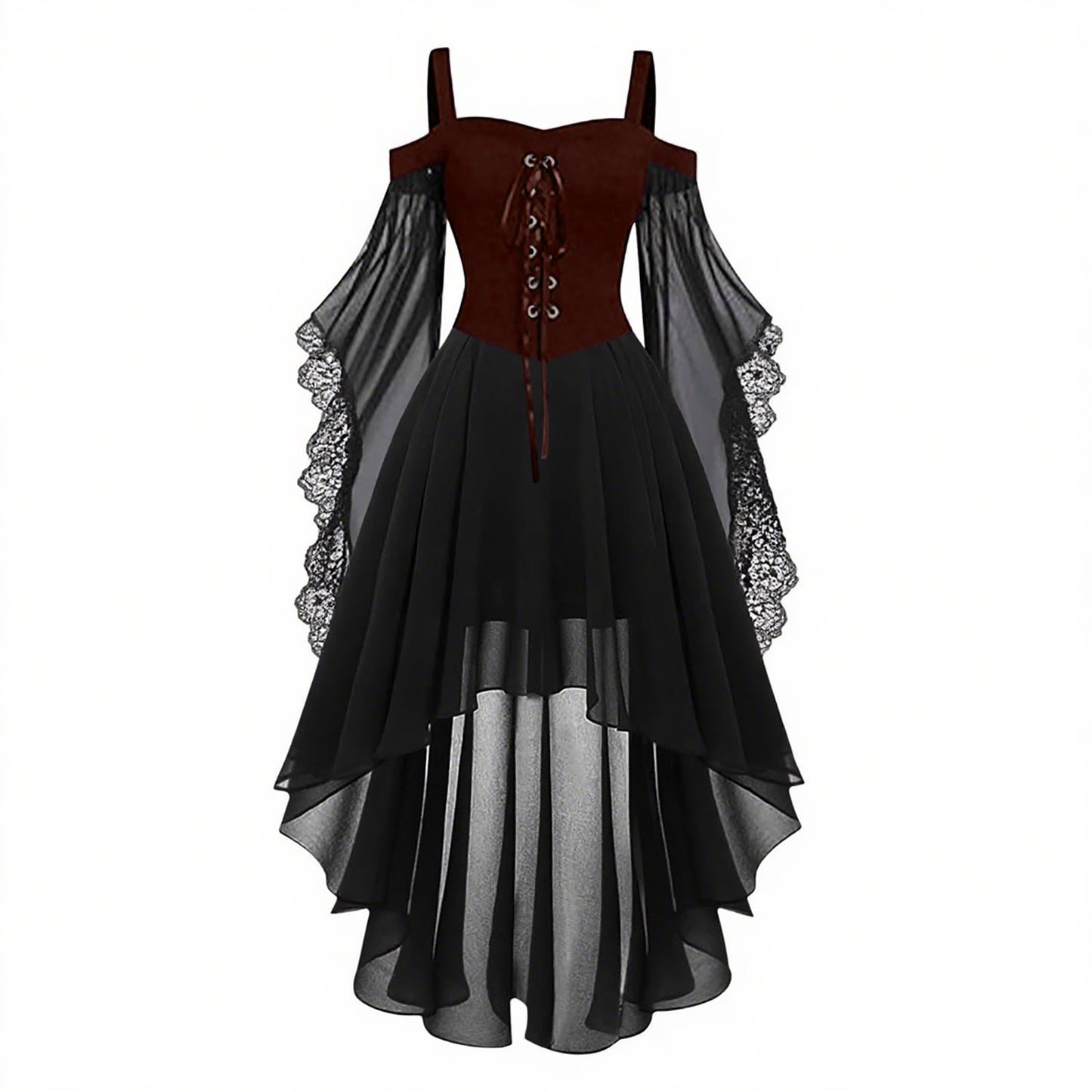 Gothic Style Halloween Witch Front Back Long Dresses