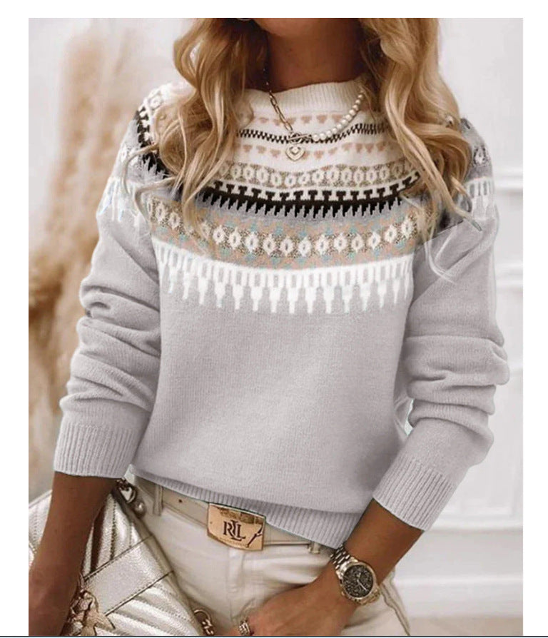 Women's Round Neck Multicolor Loose Fashion Pullover Sweater
