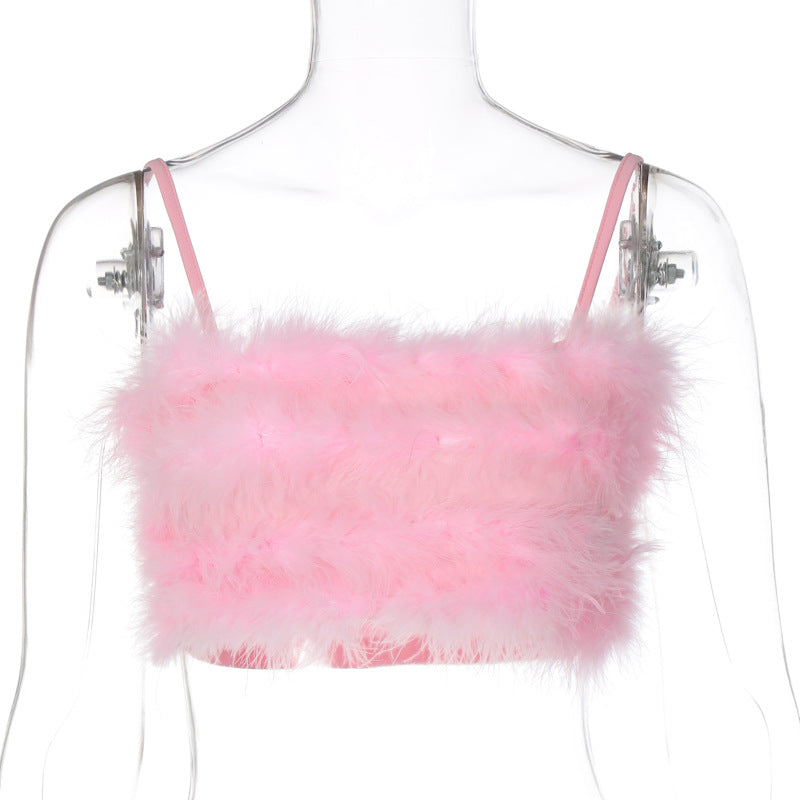 Women's Popular Fur Spaghetti Straps Chest Wrap Tops