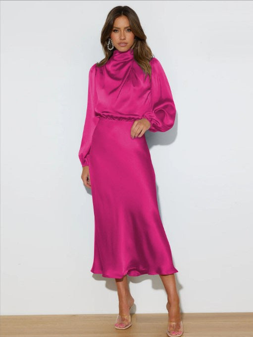 Women's High-grade Satin Long Sleeve Elegant Footwear Dresses
