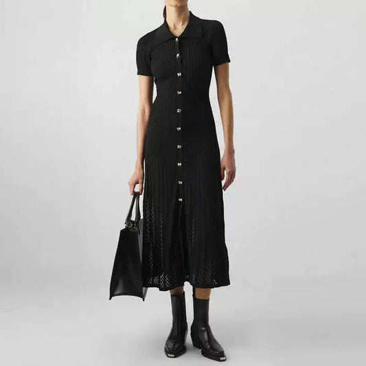 Women's Quality Fashionable Knitted Lapel Slim Fit Dresses