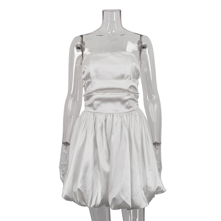 Sweet Style Tube White Satin Dress French Dresses
