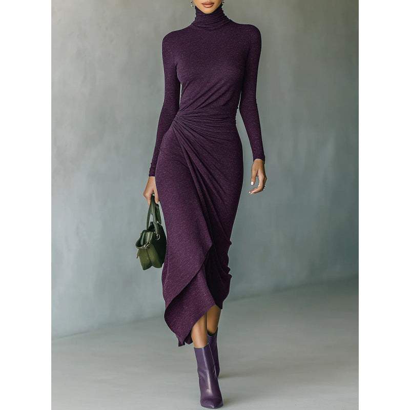 Women's Elegant High Collar Waist Irregular Wrap Dress