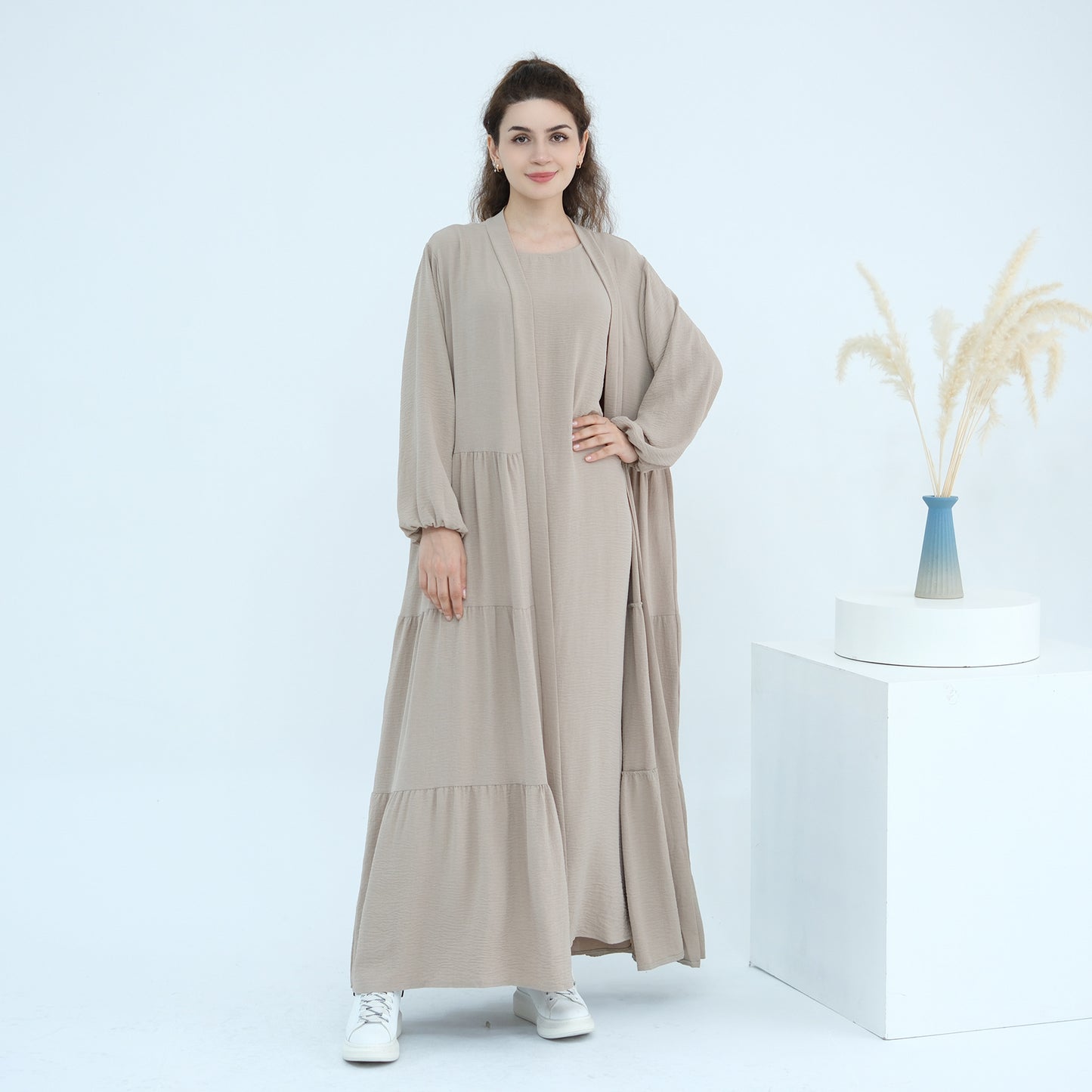 Turkish Solid Color Robe Dress Two-piece Dresses