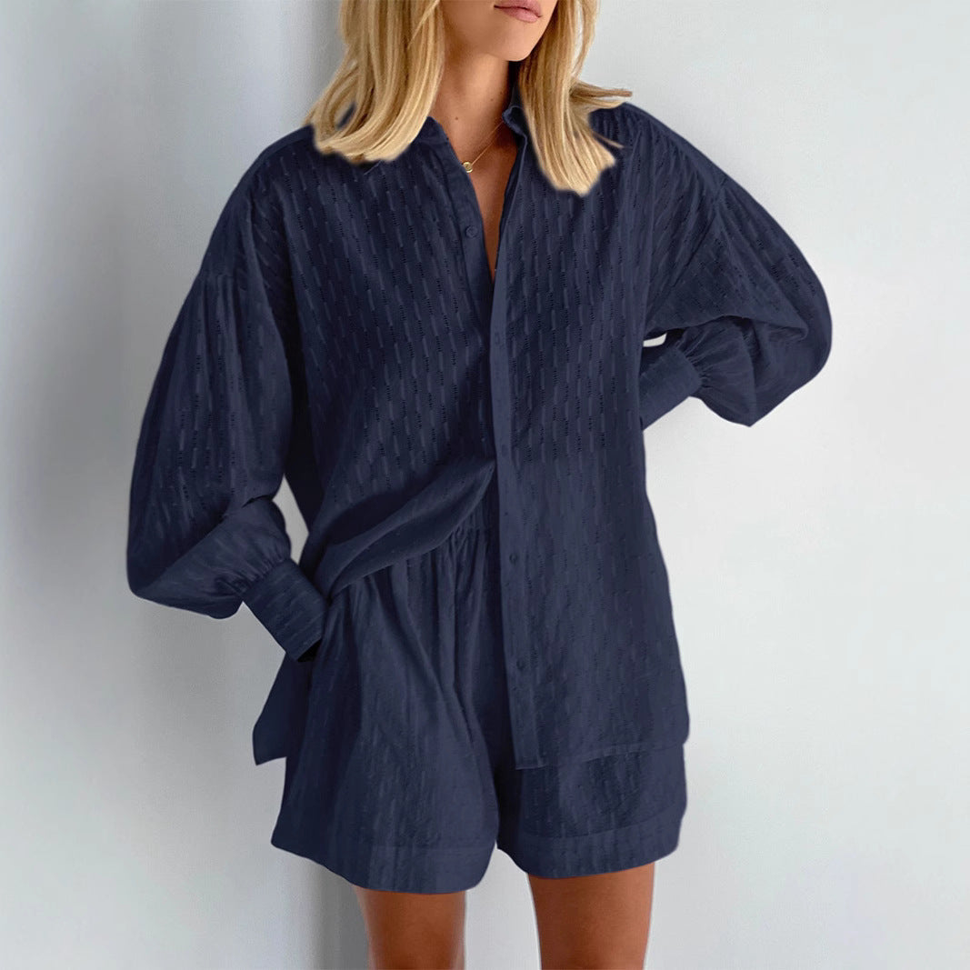Women's Autumn Shirt Jacquard Puff Sleeve Commuter Suits