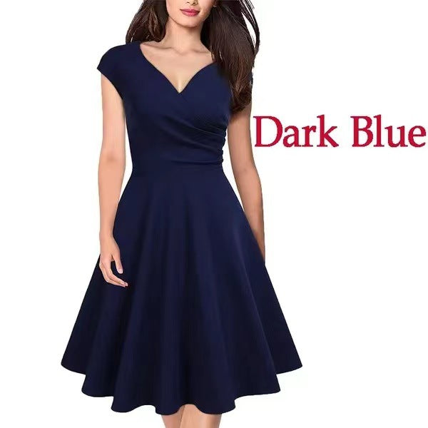 Women's Solid Color Slimming Waist Pleated Holiday Dresses