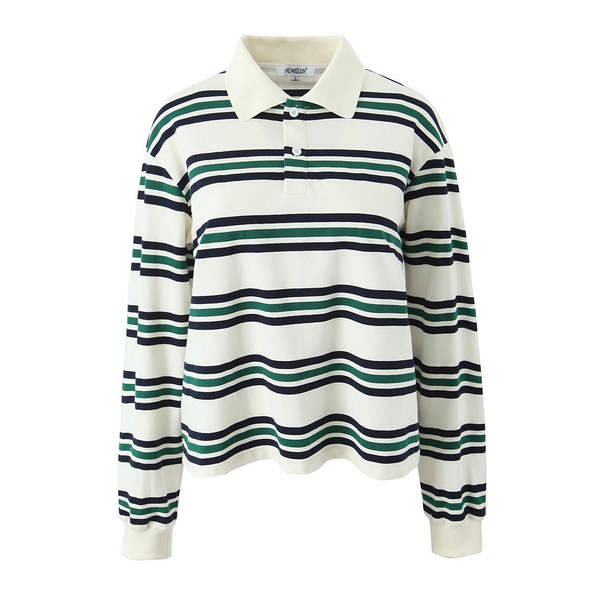 Women's Lapel Loose Casual Striped Long-sleeved T-shirt Blouses