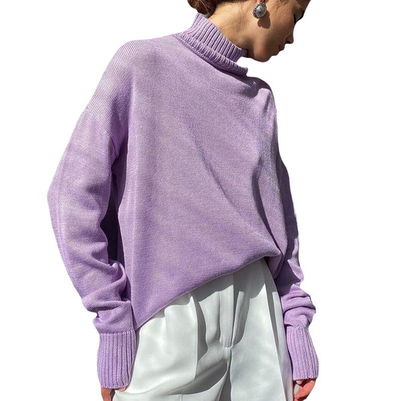 Women's Solid Color Turtleneck Loose Versatile Classic Sweaters
