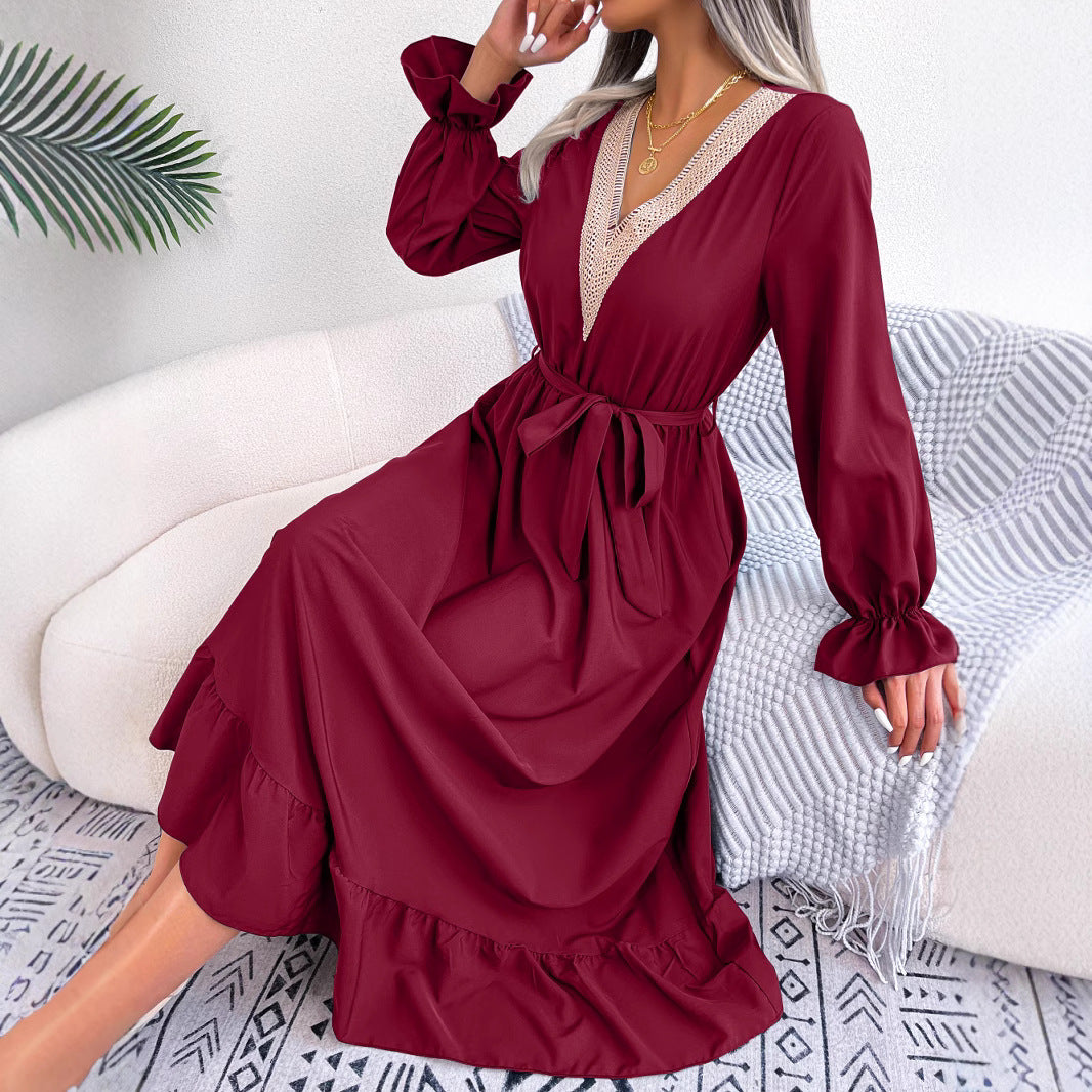 Women's Clearance Temperament Lace Waist Trimming Ruffles Clothing