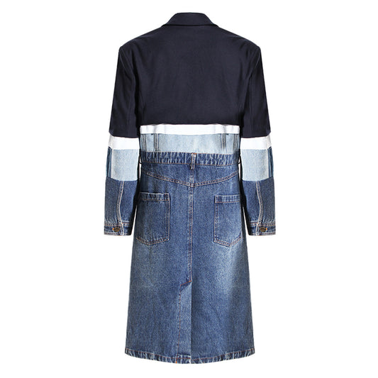 Women's Design Denim Windbreaker Color Contrast Patchwork Coats