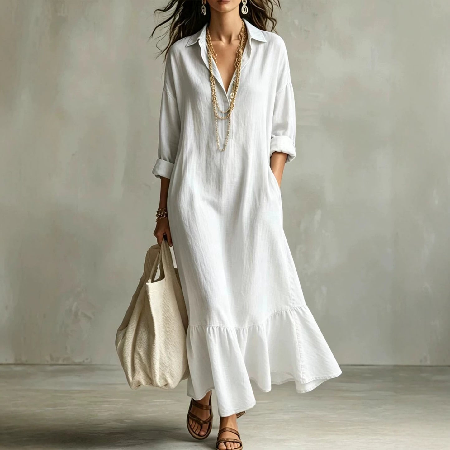 Autumn Lapel Fishtail Casual Loose Slimming Dress
