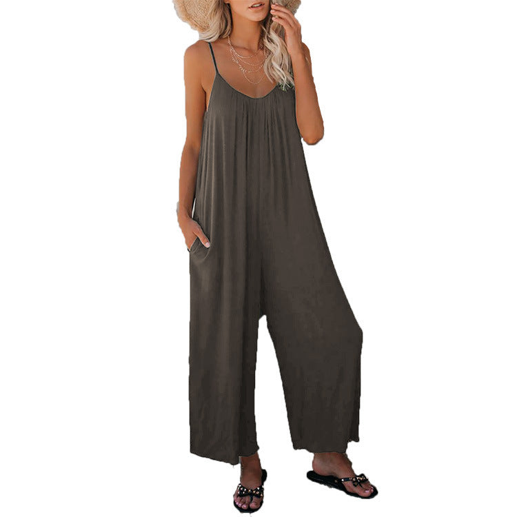 Women's Summer Trousers Solid Color Pocket Loose Pants