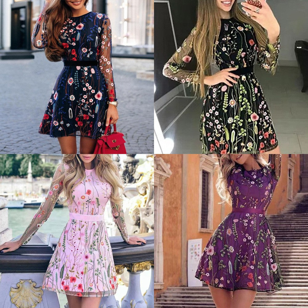Women's Spring Embroidered Bohemian Flower A- Line Skirts