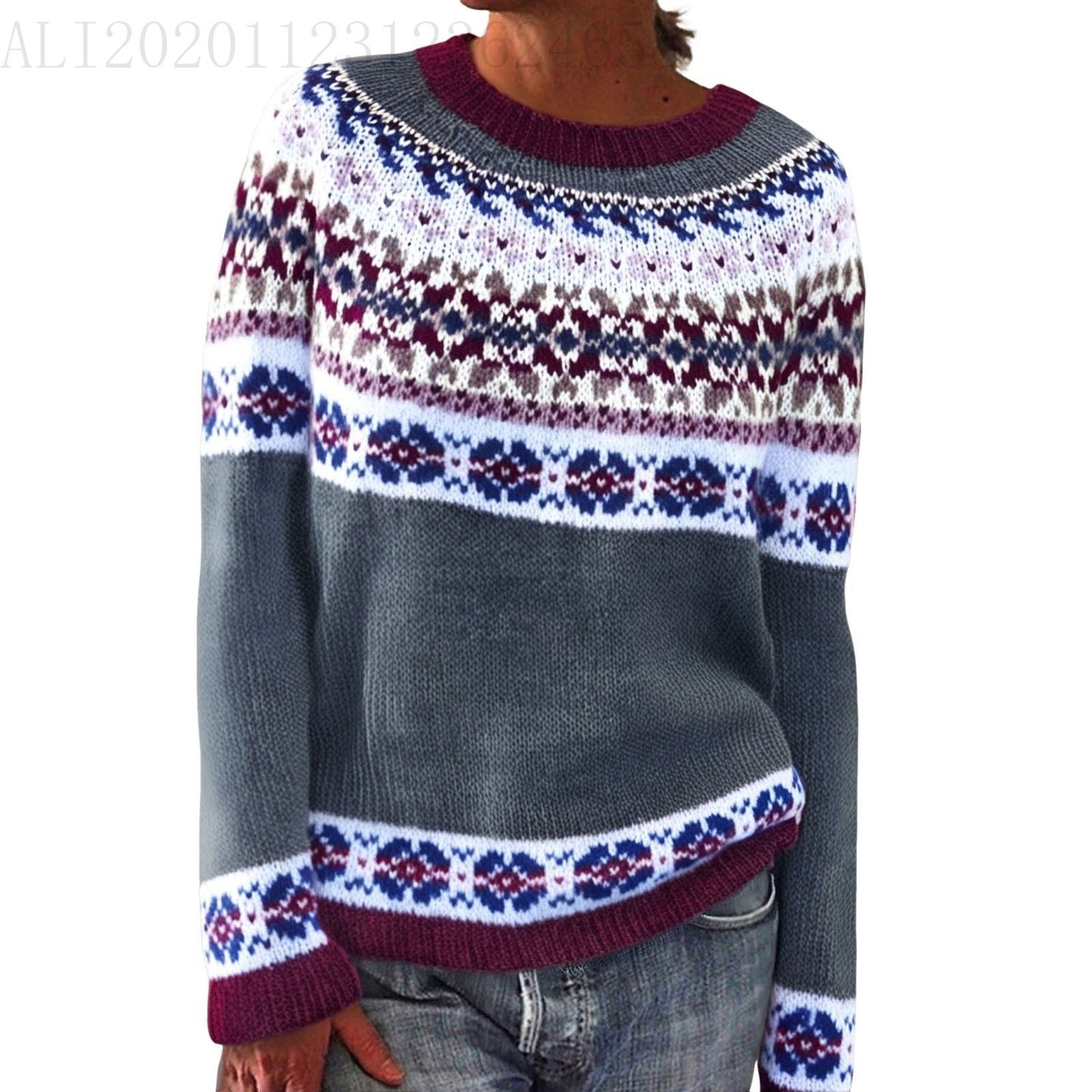 Women's Round Neck Multicolor Loose Fashion Pullover Sweater