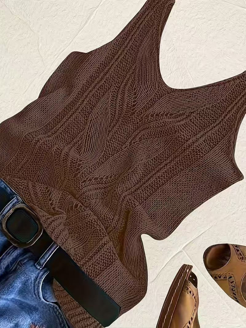 Women's Solid Color Knitted Casual Sleeve Wild Vests